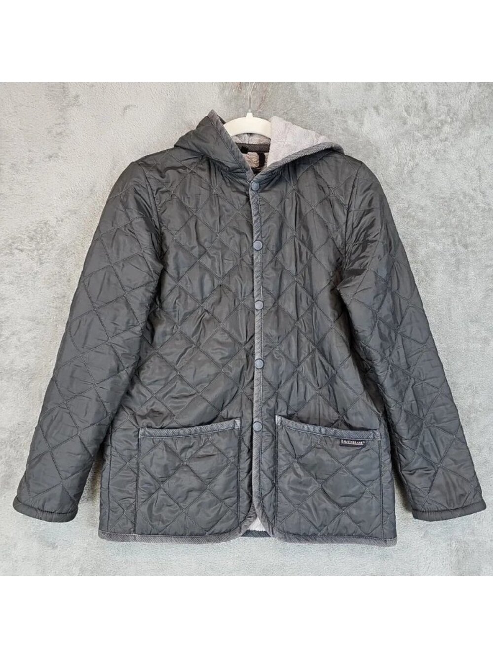 Lavenham Jacket Youth 12 Gray Quilted Hooded Fleece Lined England Riding